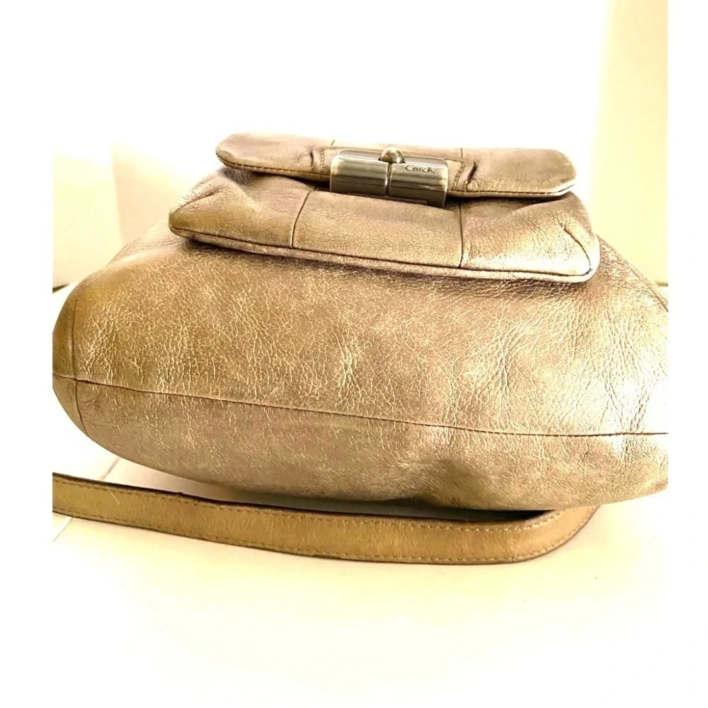 Coach vintage metallic gray silver distressed leather crossbody handbag